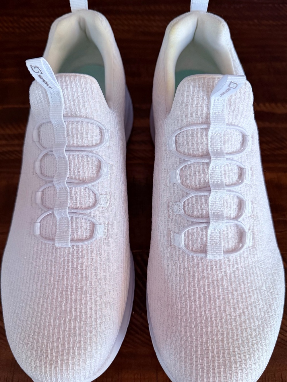 Skechers Women's White Slip-On Knit Sneakers - Easy Fit / S Sport